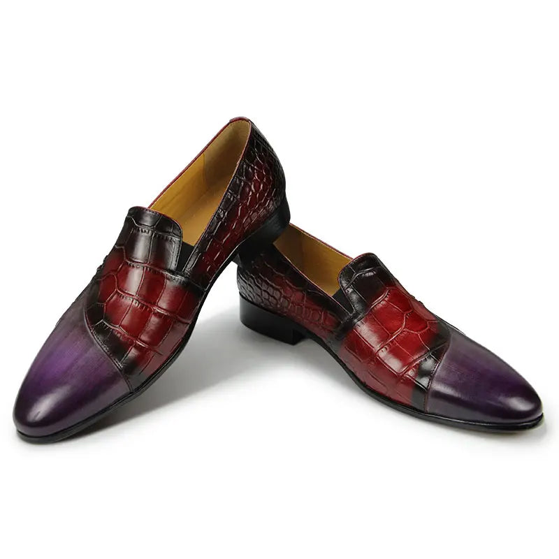 Men's Vintage Classic Style Genuine Leather Alligator Printing Penny Loafers Slip-On Breathable Casual Pointed Toe Winter Autumn