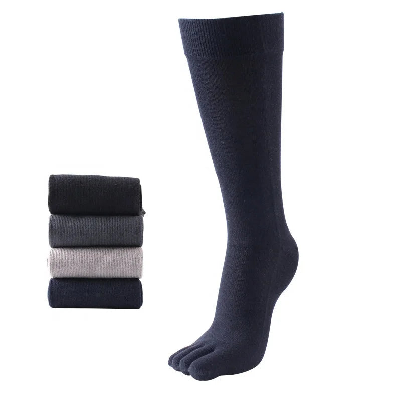 Wholesale Plain Five Finger Socks Men Quality Cotton Long Knee High Dress Toe Socks