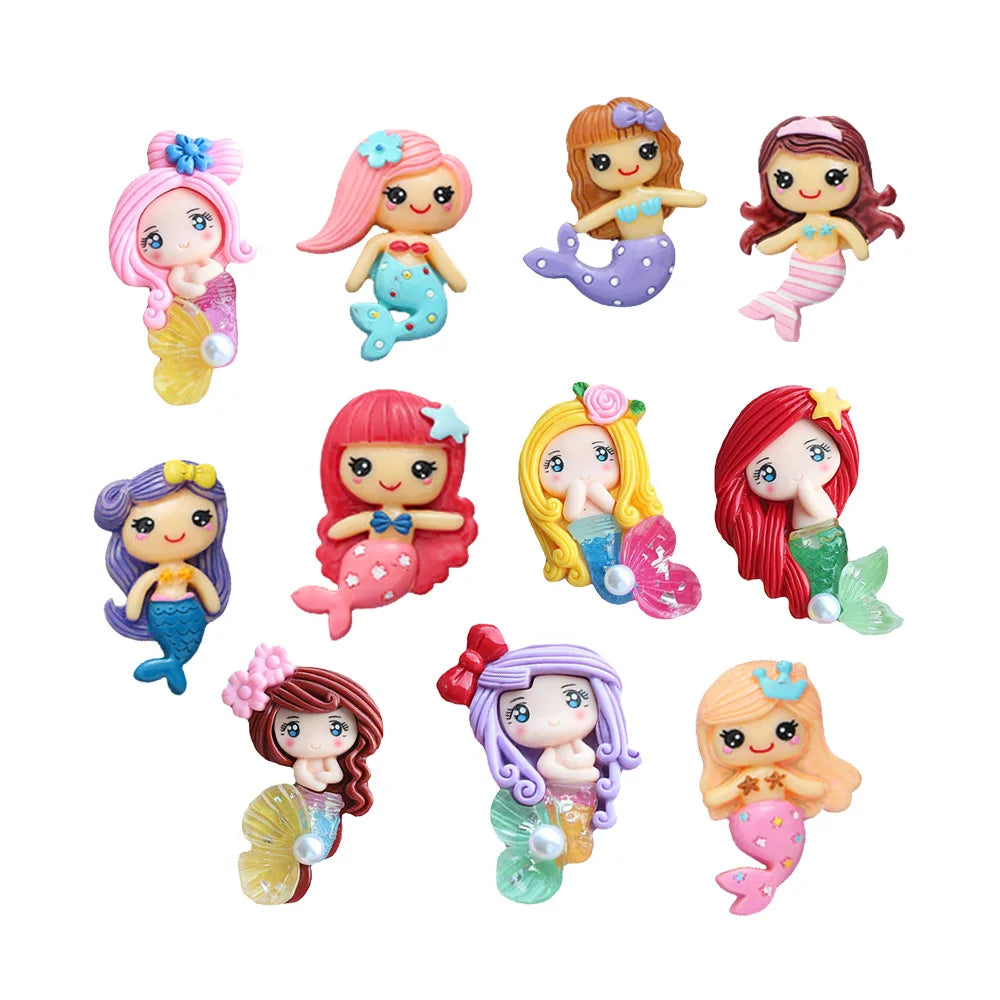 Kawaii Large Mermaid Princess Design Flat Back Big Resin Cabochon Jewelry Hair Ornament Keychain Accessories Decoration