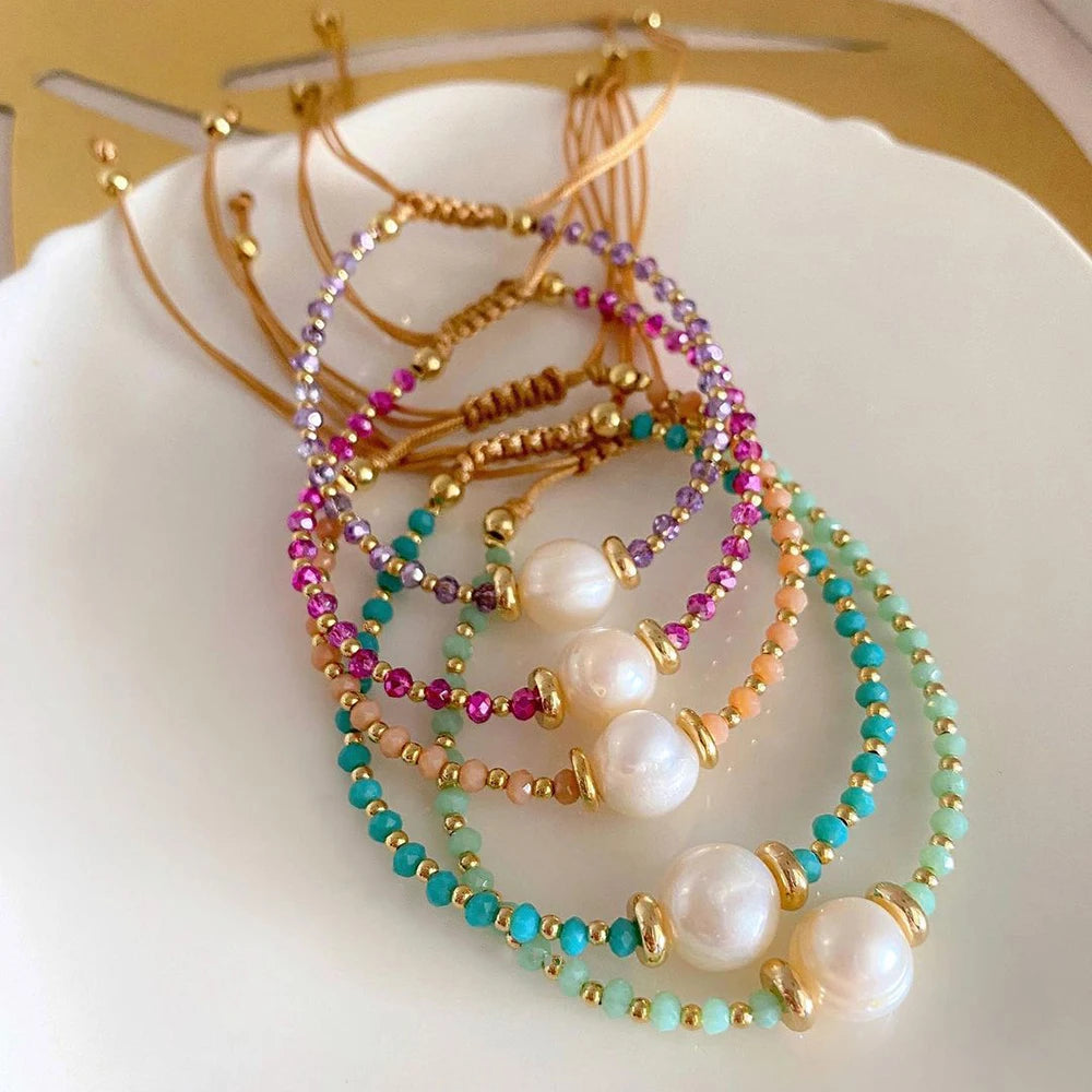 Go2boho Gold Plated Beaded Pearl Bracelet Women Handmade Friendship Boho Beach Gift Sets Fashion Jewelry Crystal Bead Bracelet