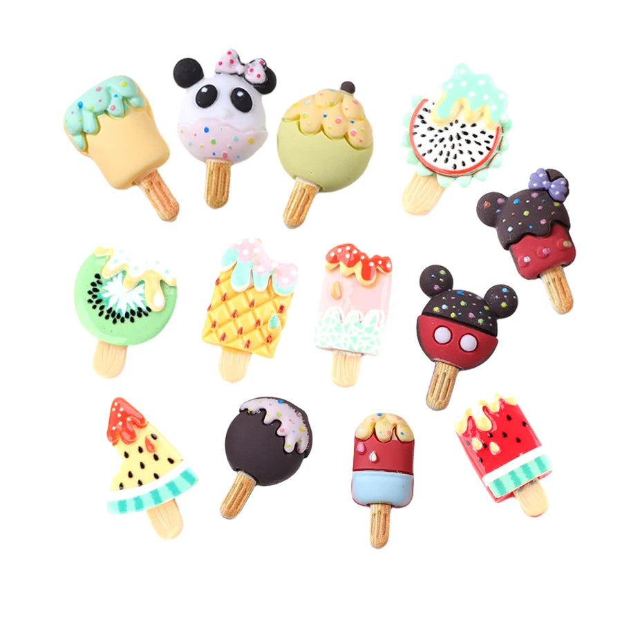 Kawaii Small Fruit Animal Ice Lolly Flatback Resin Cabochons Keychain Accessories