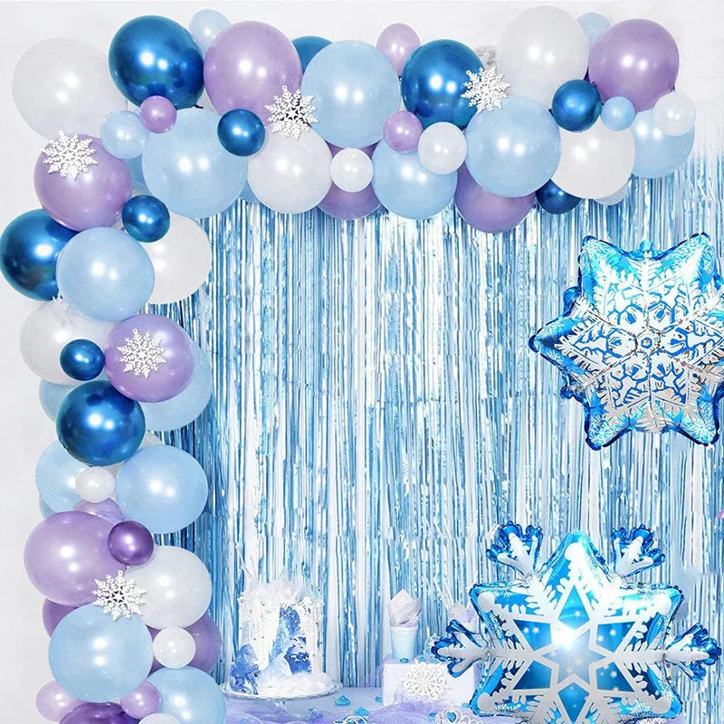 Frozen Theme Balloon Set Christmas Balloon Chain Decoration Christmas Snowflake Blue Balloon Garland