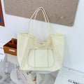 Simple Large Capacity Women's Canvas Shoulder Bags Fashion Solid Color Ladies Handbags Thread Design Girls Shopping Tote