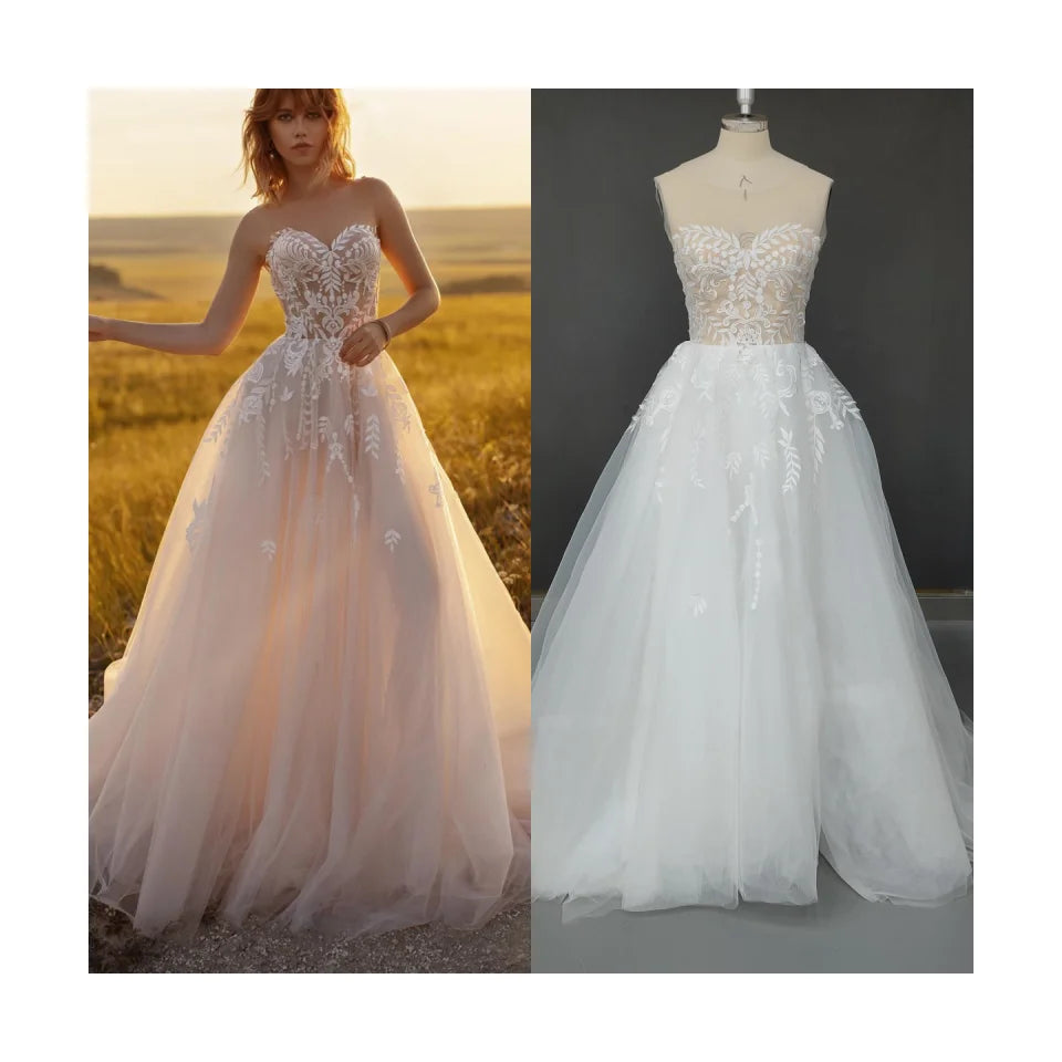 10694#Gorgeous Sweetheart A-Line Bohemian Lace Wedding Dress Appliques Tulle With Cape Backless Corset Bridal Gown Sweep Train