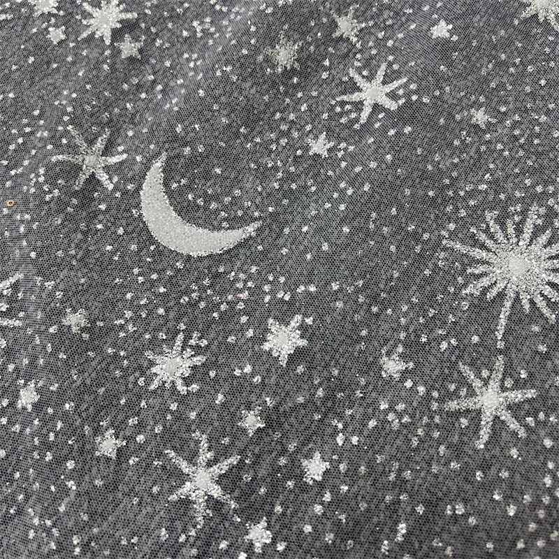 New Gold-spraying Organic Luxury Stretch Star Moon Beads Sequins Fashion Lace Fabric Glitter French Tulle Dress