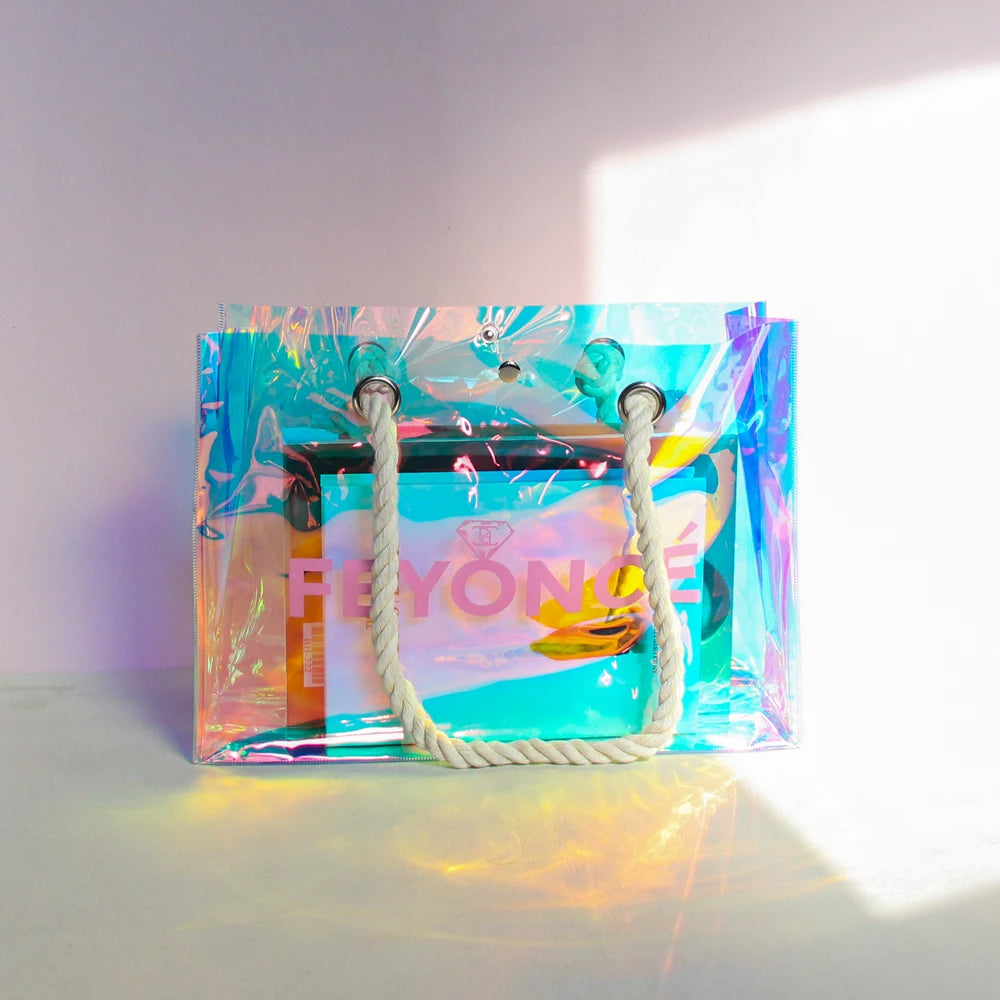 Women's Custom Logo Handbag Summer Jelly Tote Bag Holographic Clear PVC Waterproof Geometric Pattern Laser Designed for Style