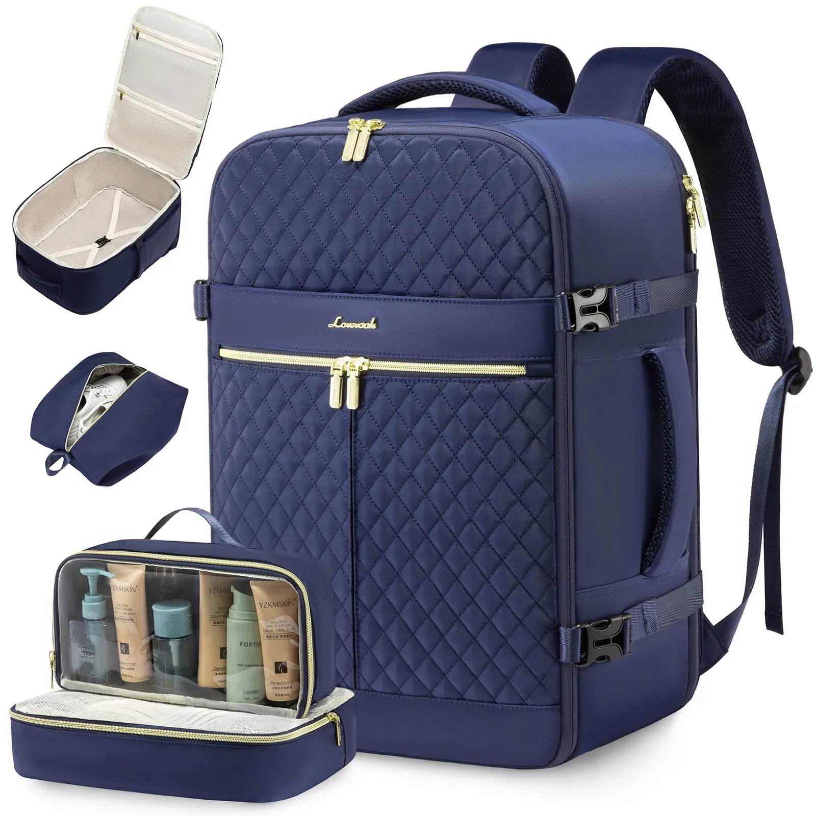 Carry on Travel Backpack for Women 40L Personal Item Flight Approved TSA Large Bagpack Weekender Hiking Bag With 3 Packing Cubes