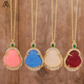 Luxury Boho Style Jade Buddha Pendant Necklace 18K Gold Plated Box Chain Party or Wedding Gift for Her