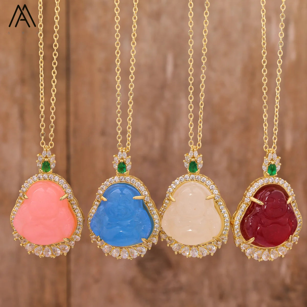 Luxury Boho Style Jade Buddha Pendant Necklace 18K Gold Plated Box Chain Party or Wedding Gift for Her