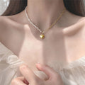 Factory New Heart Asymmetric Choker Gold Chain Baroque Imitation Pearl Necklace for Women