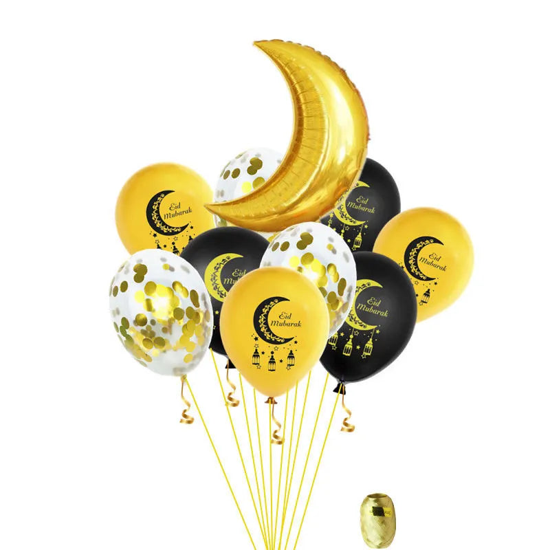 Eid Mubarak Aluminum Film Sequins Latex Balloon Golden Black Castle Moon Star Party Decor Ramadan Mubarak Balloons Air Globos