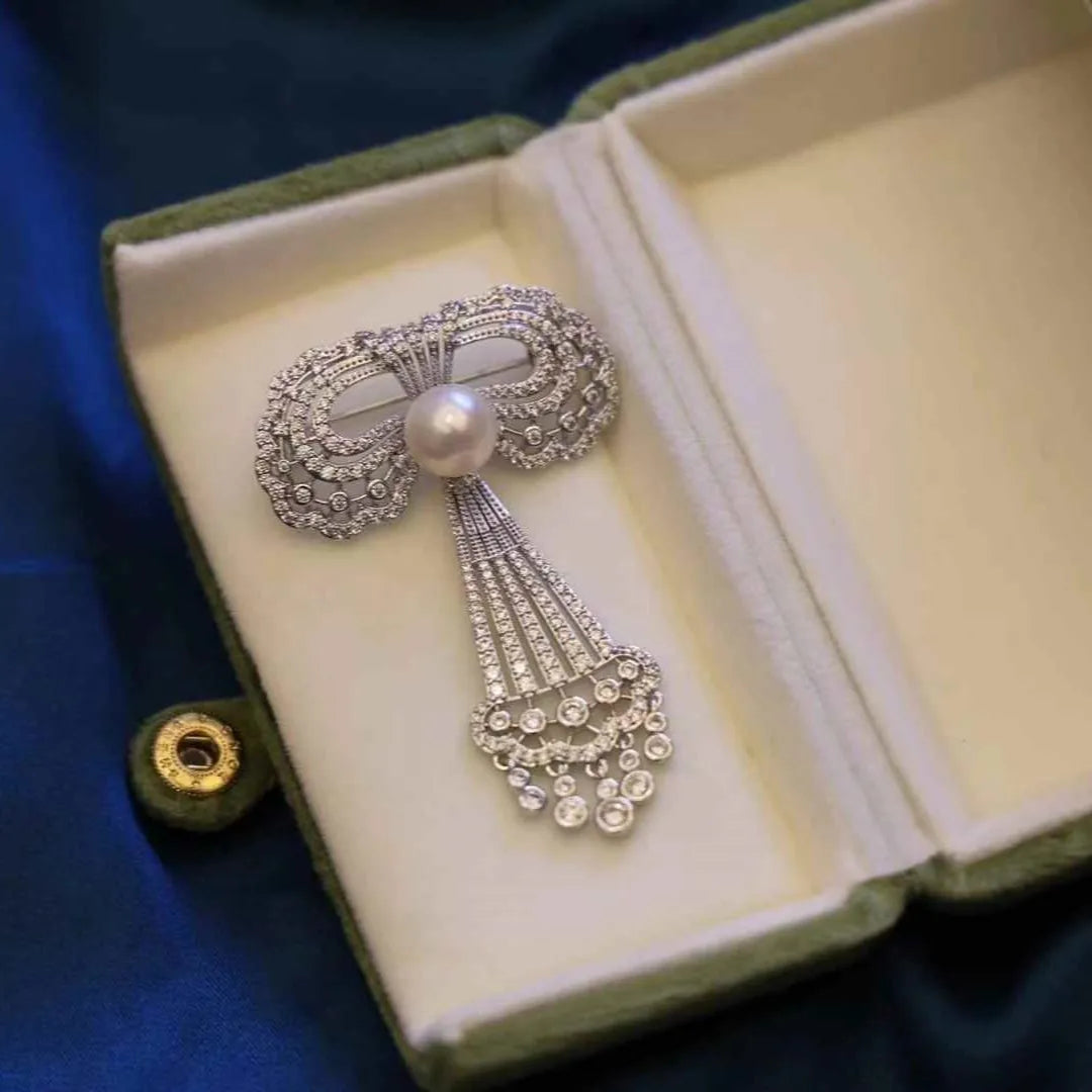 Natural Freshwater Pearl Brooch 8-9mm AAAA Grade Platinum Plated Palace Tassel for Unisex Use Suits Ancient Costumes Sweaters