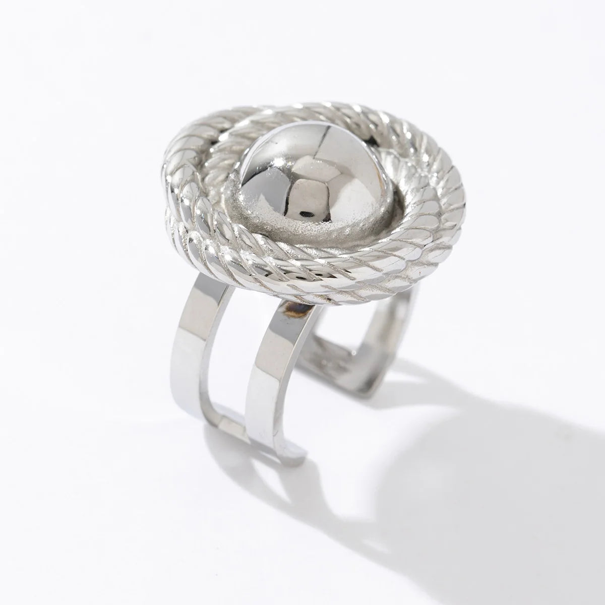 Women Jewelry Daily Simple High Polish Smooth Rope Texture Stainless Steel Geometric Round Twist Ring