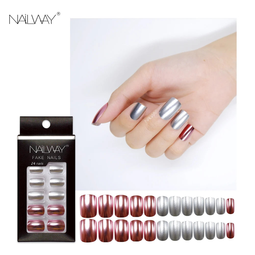 24pcs/box ABS Square Design Easy Wear Flexibility Full Cover Press on Nails for Finger Use with Pre-designed Tips
