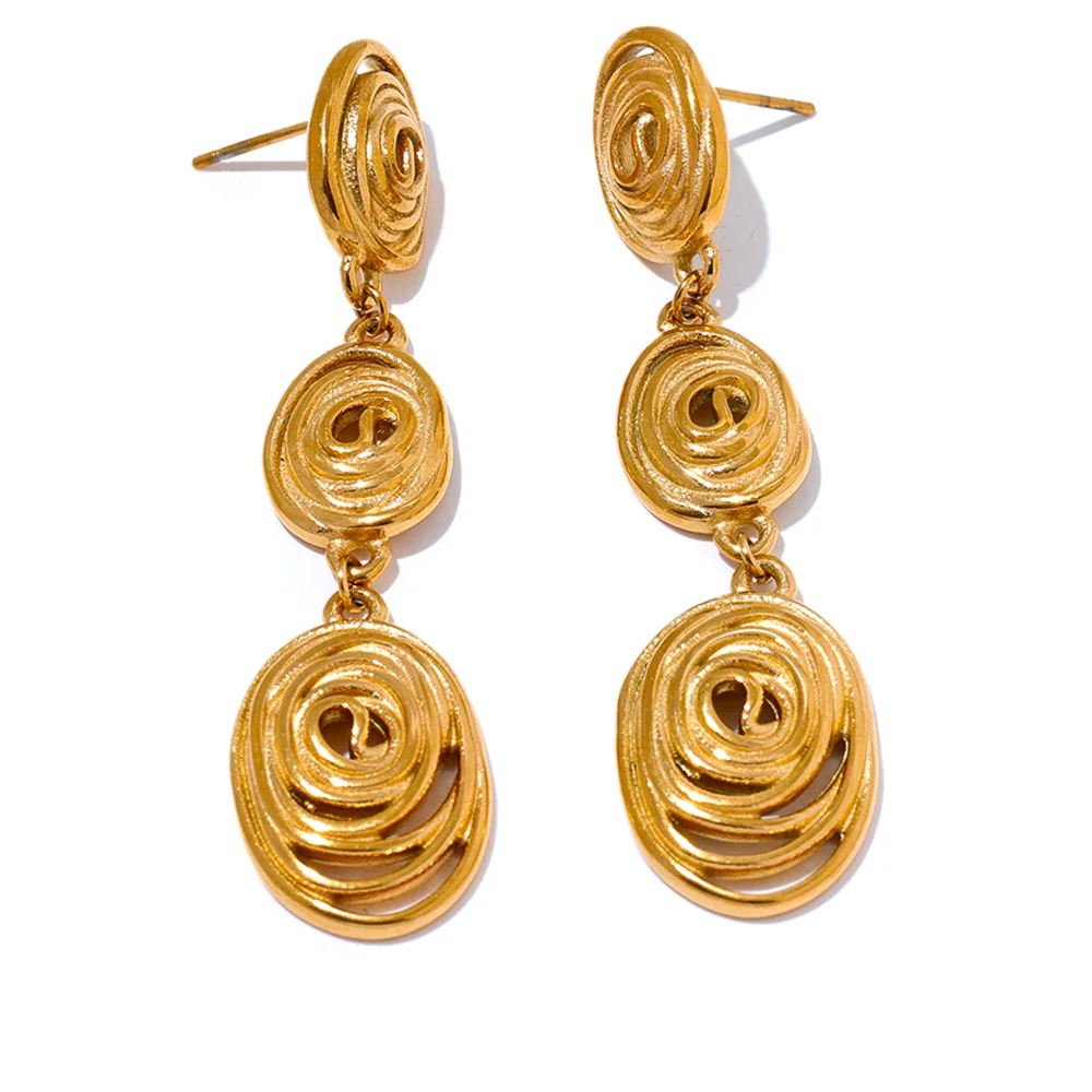 JINYOU 3220 Long Stainless Steel Cast Charms Pendant Drop Dangle Earrings Statement Fashion 18k Gold Party Waterproof Jewelry