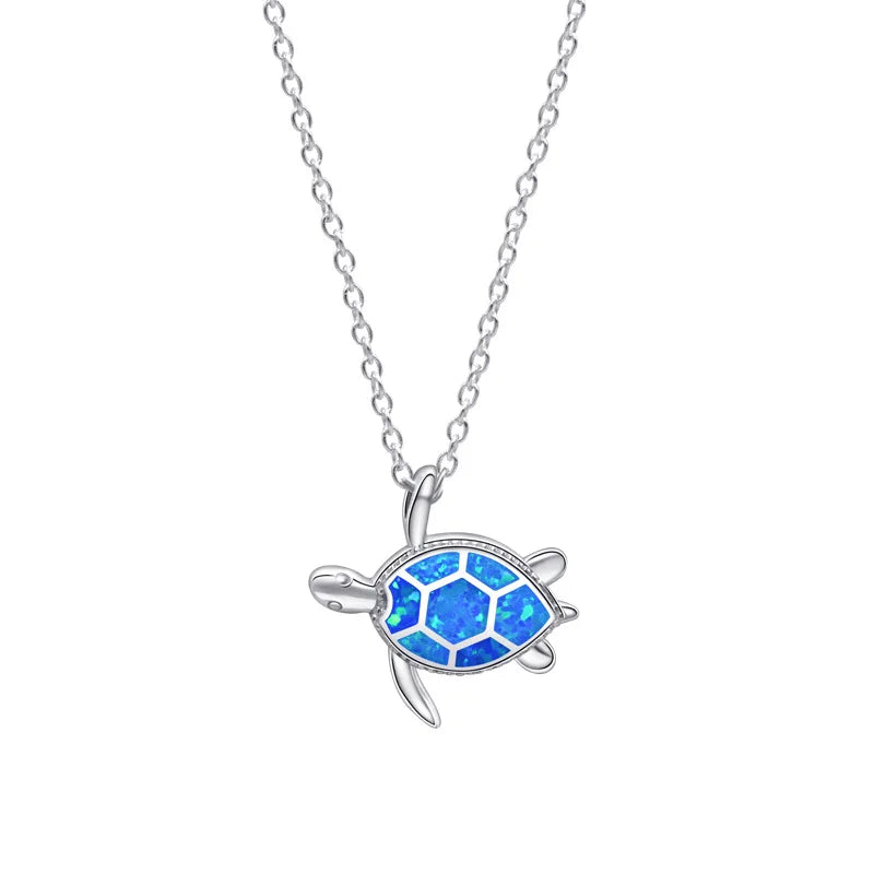 Creative Sea Turtle Pendant Ocean Sapphire Sterling Silver Necklace