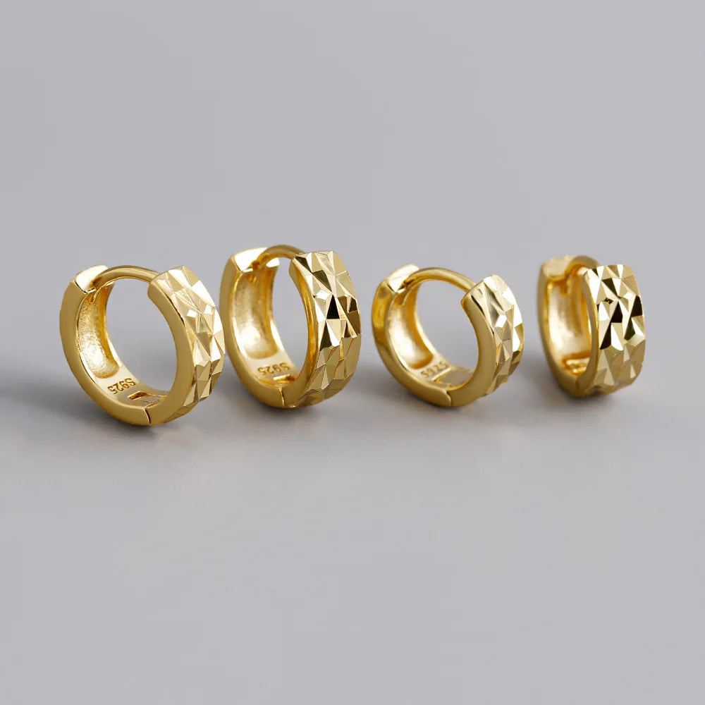 Fashion Silver Jewelry Cute Design S925 Sterling Silver Solid Faceted Hoop Earrings for Women EH1355