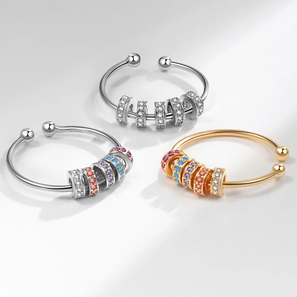 Daidan Rings Gold Plated Sterling Silver Colored White 5 Beads Zircon Fidget Rings for Anxiety