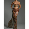Lady Beach Robes Women Chic Chiffon Sleeveless Off Shoulder See Through High Waist Slit Dresses Leopard Print Mesh Sling Vestido