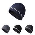 Reflective Silk Knitted Winter Riding Hat Outdoor Night Sports Beanie with Warm Plush Safety Wind Stripe for Business Travel