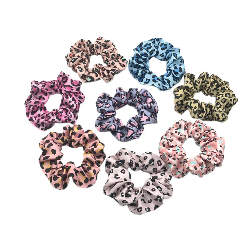 100Pcs Wholesale Leopard Designs Hair Scrunchies Girls Hair Rubber Band Headwear Bulk Ponytail Holder Hair Accessories