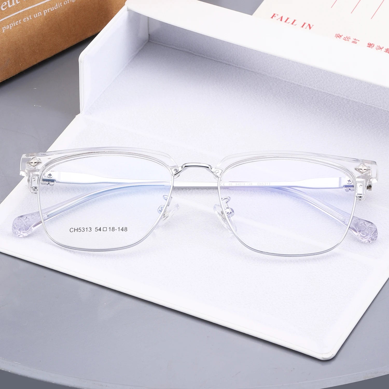 Eyeglasses Frames Fengchao Manufacturer Trendy Vintage Half-frame TR+metal Light Weight Optical Eyeglasses Frames for Unisex