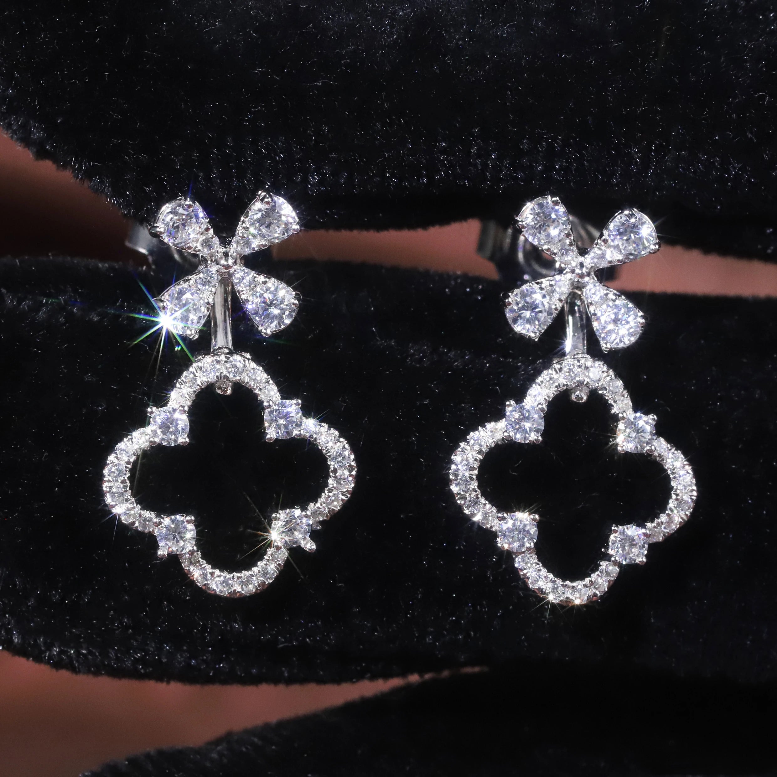 SU207 Abiding 9K 10K 14K 18K Pure Gold Jewelry Detachable 3 Usage Clover Designs Cluster Natural Diamond Stud Drop Earrings