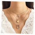 VKME 3Pcs/Set Fashion Full Zirconia Water Drop Letter V Heart Necklace Set