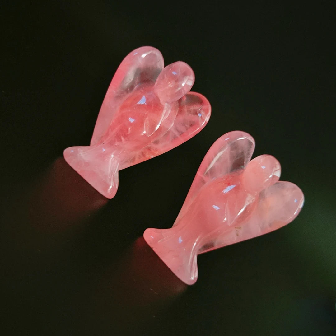 Huiying Funny Home Decorative Natural Rose Quartz Angel Statue Carved Art for Sale Crafts 2 Inch