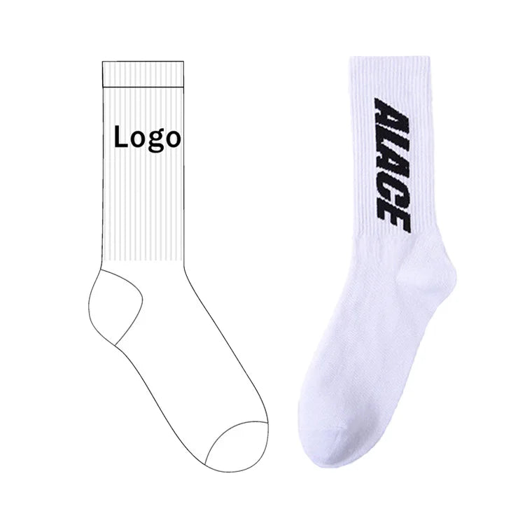 OEM White Middle Tube Crew Cotton Socks Low MOQ Custom Text Logo for Your Own Brand Logo