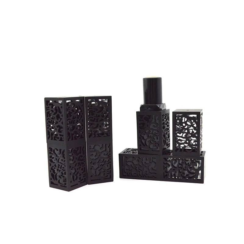 Cosmetic Packaging Customized Square Black Carved ABS Lipstick Tube Balm Tube with Screen Printing Empty Cosmetic Container