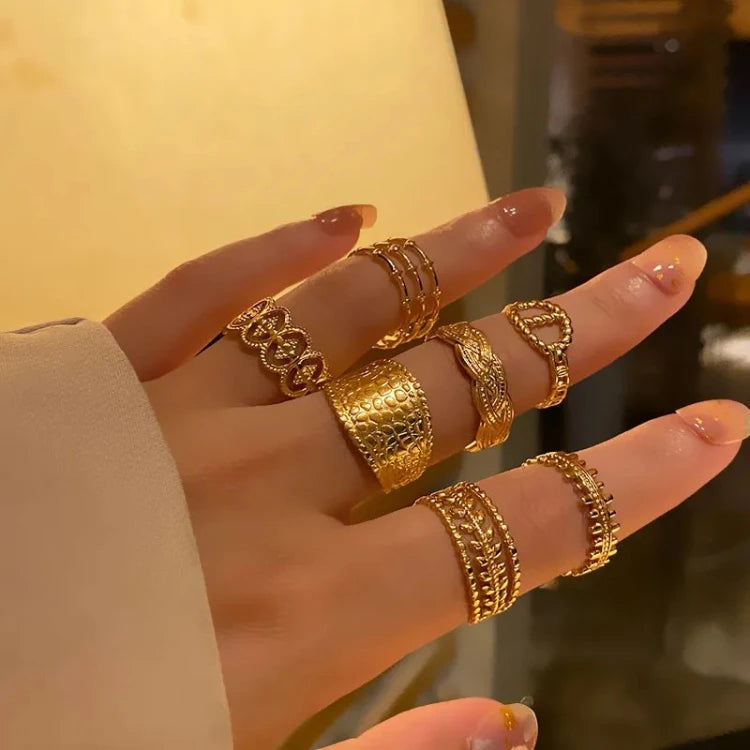 MC258 Wholesale Stainless Steel 18K Gold Plated Rings Geometry Leaf Adjustable Finger Jewelry Open Stackable Rings for Women