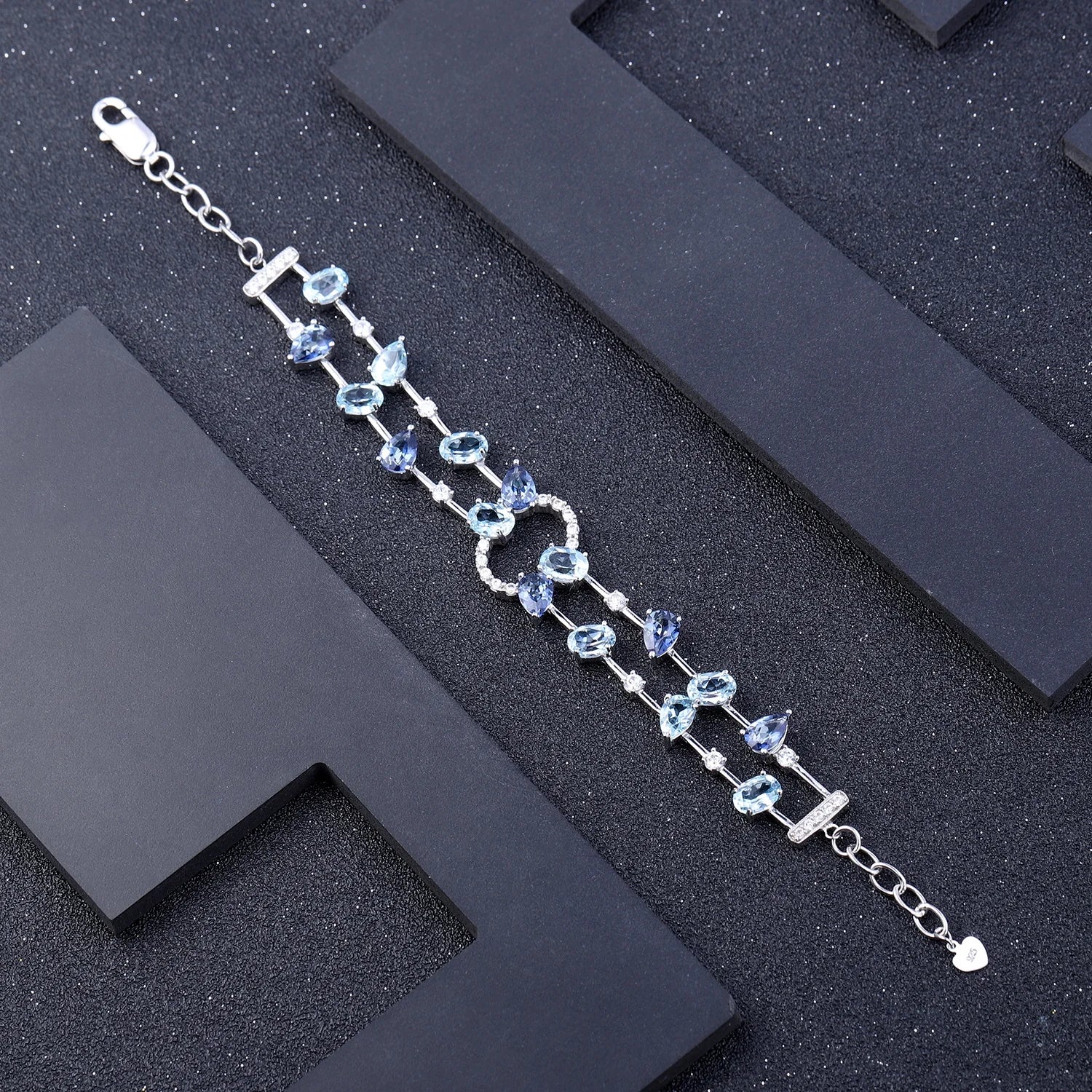 Abiding OEM ODM 925 Sterling Silver Multicolor Natural Sky Blue Topaz Mystic Quartz Bracelets Bangles Mystic Topaz Bracelet