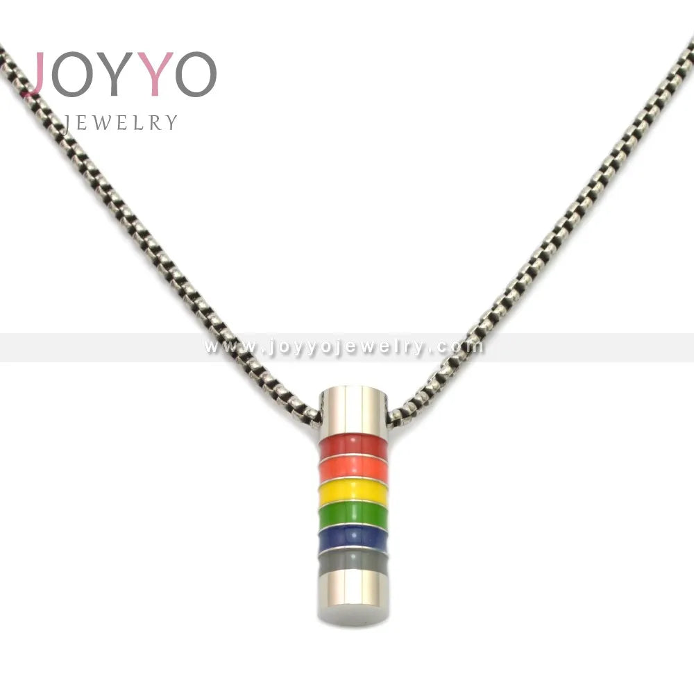 Trendy Punk Stainless Steel Cylindrical Rainbow Pendants Cute Steel Charms and Pendants Men's Silver Plated Party & Gift