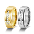 OAHLAN Fashion Jewelry 8mm Silver/Gold Plated Waterproof High Polished Zircon Inlay Tungsten Rings for Men Wedding Engagement