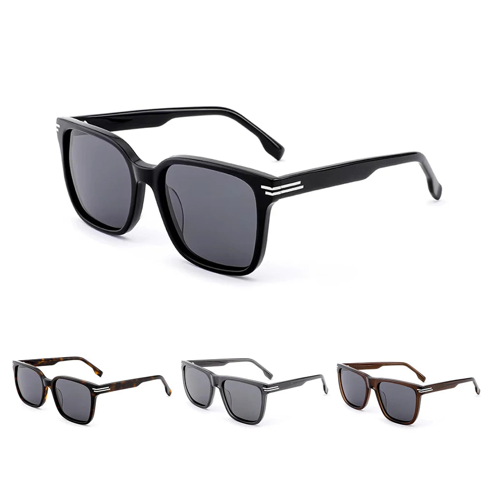 Custom Printing Personalized Logo Wholesale Oversized Frame Acetate Insert Metal Temples Fashion Travel Shades Square Sunglasses