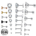 Gaby 316L Surgical Steel Mens Womens Stud Earrings 3-6mm Zircon Flat Back Ball Cartilage Ear Piercings Helix Tragus Earring