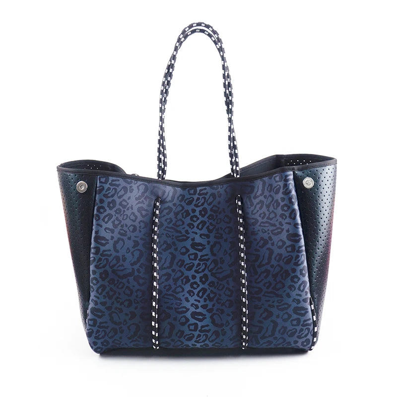 Wholesale Leopard Print Neoprene Fashion Customized Beach Handbag Tie Dye Waterproof Neoprene Beach Tote Bag