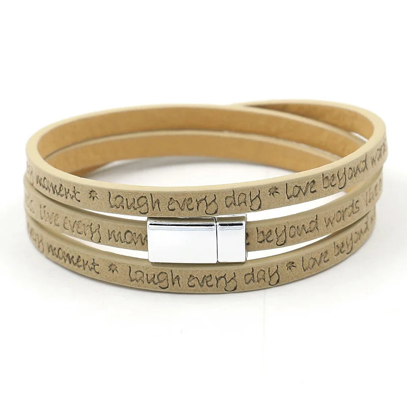 Printed Lettering Embossed LOGO Multi-layer PU Leather Wrap Bracelet