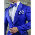 Latest 2025 New Arrival Royal Blue Floral Men Suits With Wedding Groom Tuxedos Shawl Lapel for Groomsmen Winter Blazers for Men
