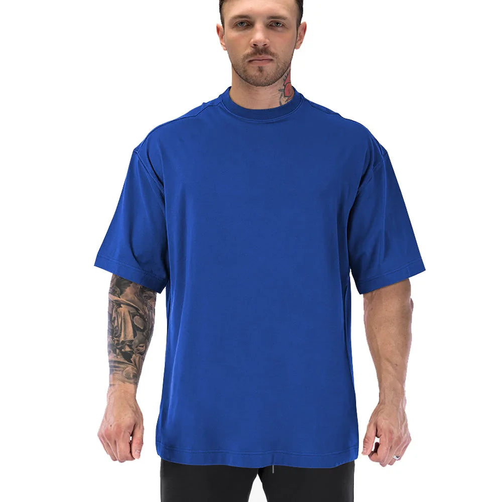 Men's Casual Gym Training T-Shirt Basic Solid Quick Dry Short Sleeve Muscle Apparel Long Sporty Oversized for Summer