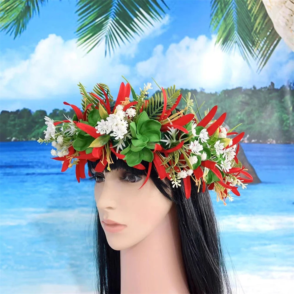 Hawaiian Foam Plumeria Silk Spider Lily Haku Headband for Aloha Hula Dance Floral Garland