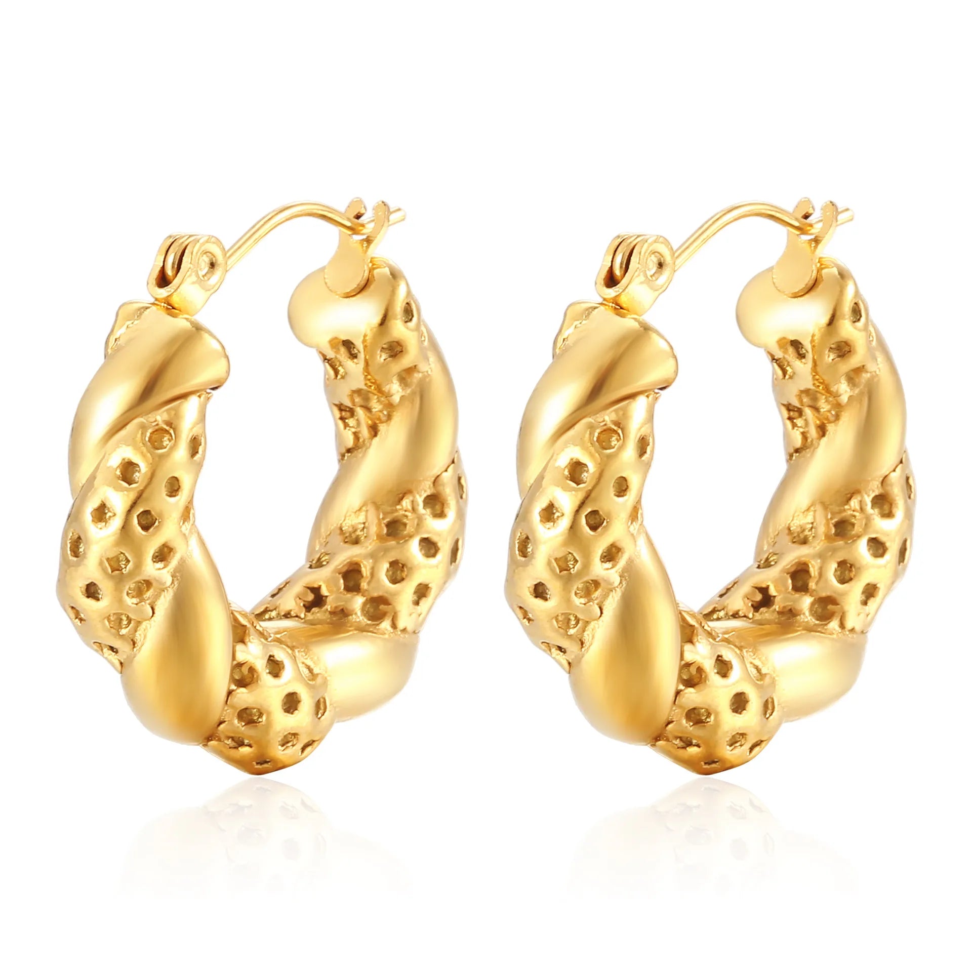 Fashion Jewelry 18k Gold Plated Chain C Shaped Chunky Twist Stainless Steel Trend Thick Twisting Hoop Earrings for Women