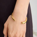 Minimalist Stainless Steel 18K Gold Plated Bracelet Bangle Glossy Women Simple Open Bracelets Cuff Bangles