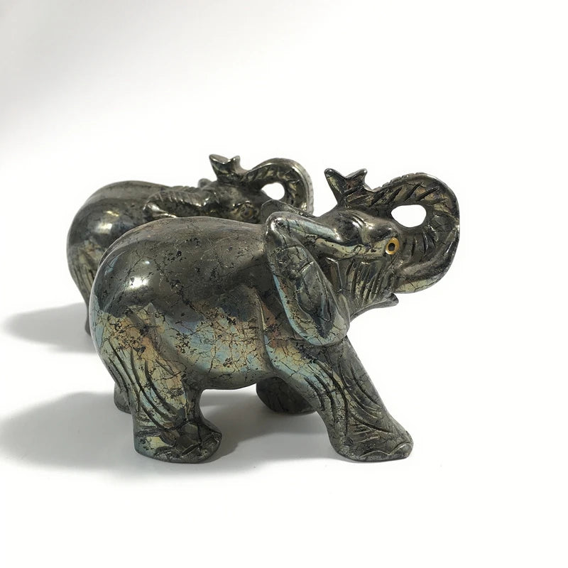 Huiying Wholesale Natural Semi Precious Stone 4inch Pyrite Handcrafts Elephant Carving Crafts