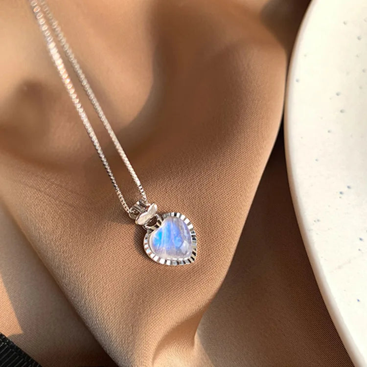 The Luna Heart Dainty Natural Moonstone Necklace 925 Sterling Silver Minimalist Everyday Jewelry