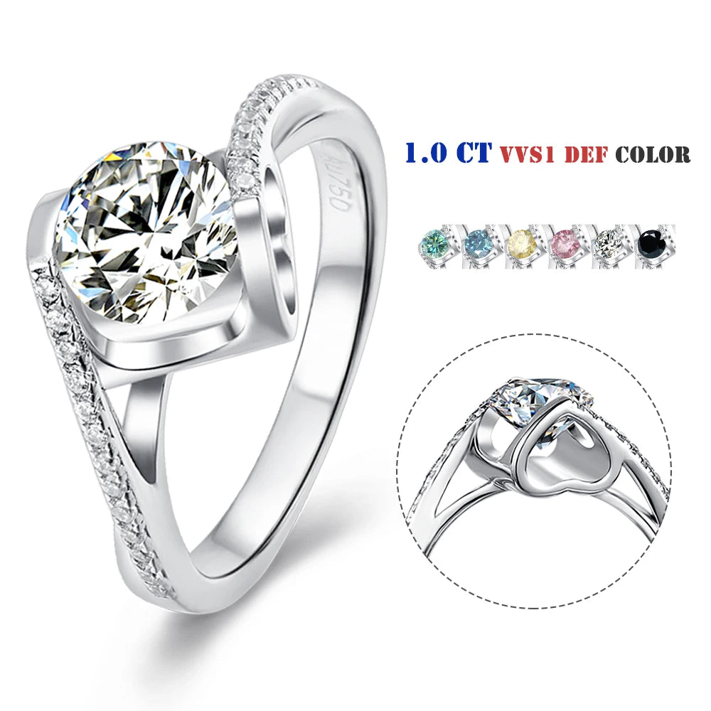 Romantic Love 925 Sterling Silver Ring 1.0CT Moissanite Diamond Main Stone CZ Side Stone Tension Setting Fashion Ring