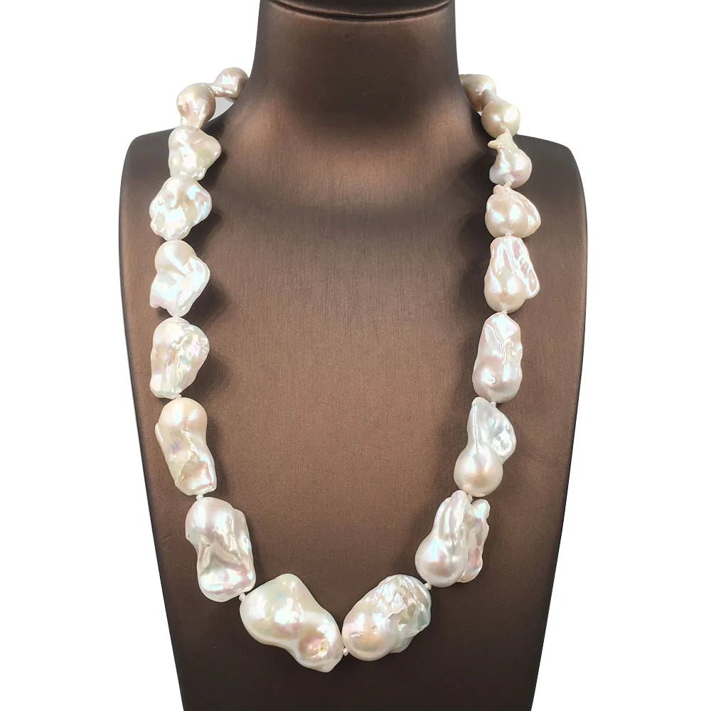 16-24 Inch Nature Biggest AAA Baroque Freshwater Pearl Choker Necklace Pearl Size 15-20 mm Brass Plated White Gold Clasp