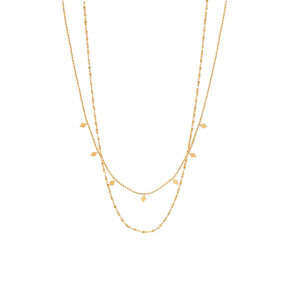 18K Gold Plated Layer Necklace Stainless Steel Double Layered Tassel Sequined Bead Chain Necklace