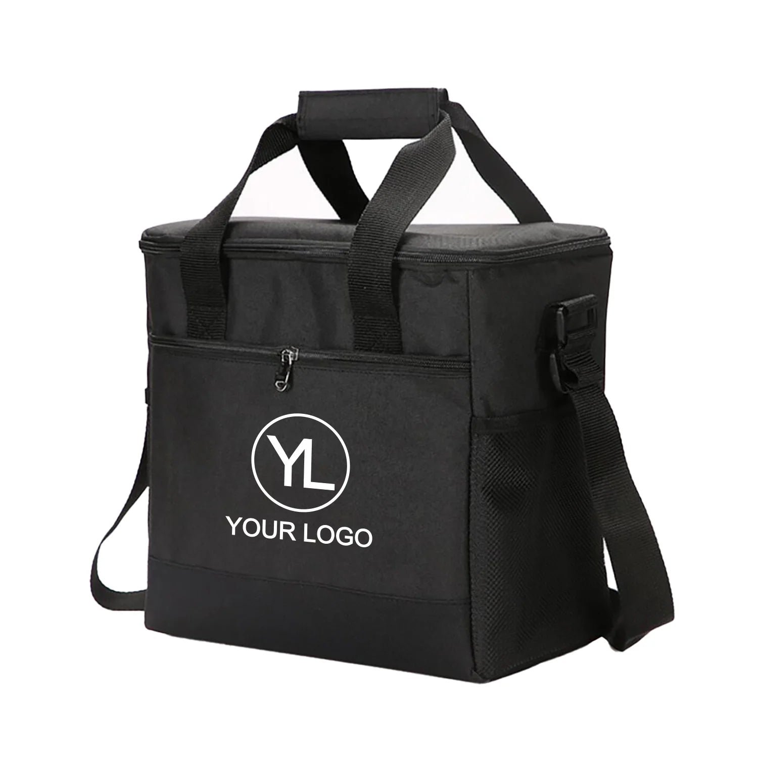 Custom Logo Large Capacity Insulated Cooler Tote Bag Zippered Front Pocket Shoulder Strap for Outdoor Picnic Events